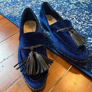 Deep blue velvet loafers